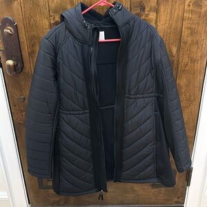 Black Maternity winter coat size large with cinch waist feature